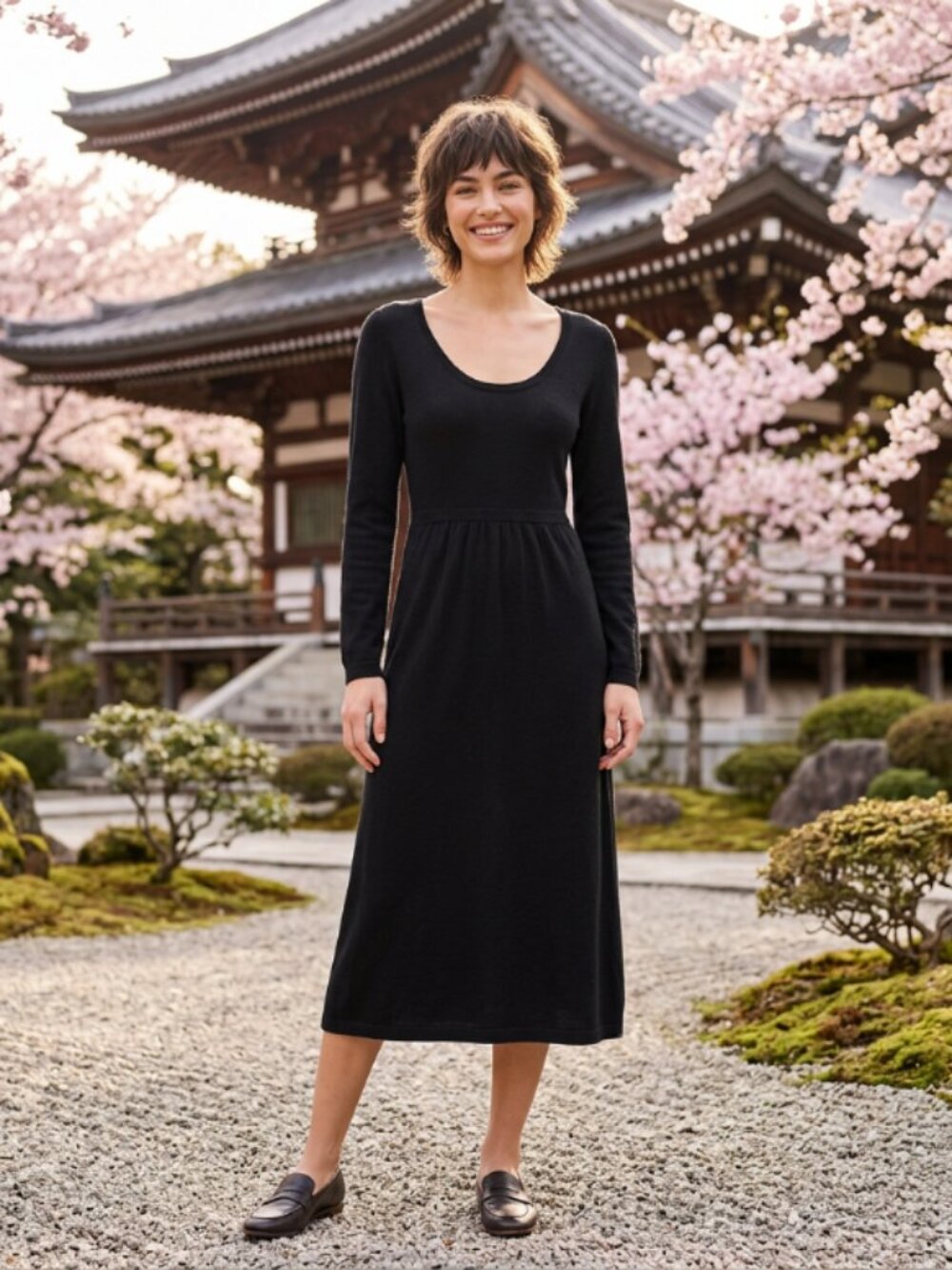 Boden Black Wool Long Black Midi Sweater Dress us 12 LONG TALL